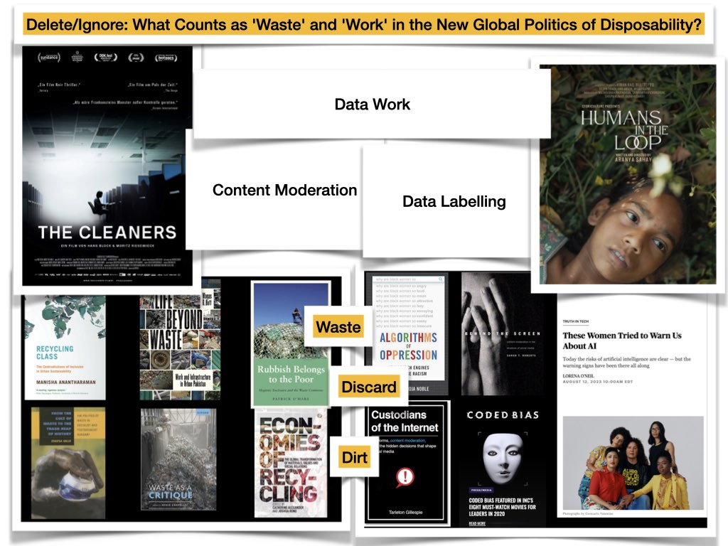 The title slide for a talk I gave. The slide show a collection of images and text from books, websites, scholarly papers, and films.